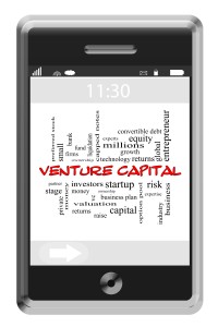 Venture Capital Word Cloud Concept of Touchscreen Phone with great terms such as investors, risk, startup and more.